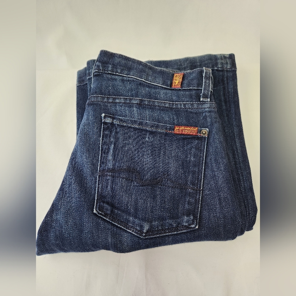 7 For All Mankind Dark Blue Flare Jeans - Picture 8 of 13